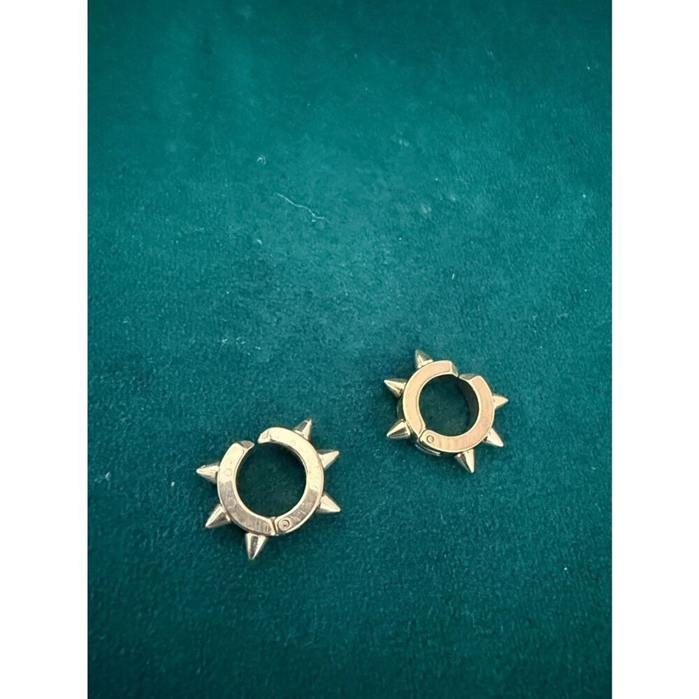 Gold Spike Hoop Earrings - Small Spike Huggie Design Magnetic Closure (No Post)